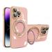 ELEHOLD Rugged Hybrid Case for iPhone 14 Case with Folding Ring Kickstand Camera Lens Protector Magnetic Compatible with Mag Safe Slim Fit Shockproof Case pink