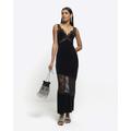 River Island Womens Black Velvet Lace Slip Maxi Dress