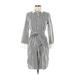 J.Crew Casual Dress - Shirtdress Collared 3/4 sleeves: Gray Dresses - Women's Size 4 Petite