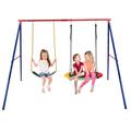 Maxmass Kids Swing Set, Metal Swing Frame with Nest Swing & Belt Swing, Outdoor Kids Swing Playset for Garden Playground (Red Swing Frame and 2 Swings)