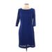 Tahari Casual Dress - Shift Scoop Neck 3/4 sleeves: Blue Print Dresses - Women's Size 8
