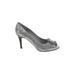 Heels: Slip On Stiletto Cocktail Silver Shoes - Women's Size 40 - Peep Toe