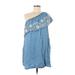 Rebecca Minkoff Casual Dress - Shift Open Neckline Short sleeves: Blue Print Dresses - Women's Size Small