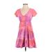 Wild Fable Casual Dress - A-Line V-Neck Short sleeves: Pink Tie-dye Dresses - Women's Size Small