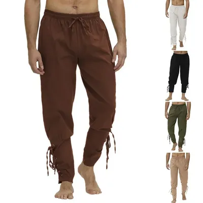 Mittelalterliche Hose Kostüm Herren Piratenhose Schnürung Renaissance Hose Pirat Gothic Cosplay Hose Braun Schwarz Plus Size Halloween Image