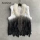 VR001 Free Shipping Womens Natural Real Rabbit Fur Vest With Raccoon Fur Collar Waistcoat/jackets