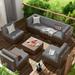 ELPOSUN 7 Pieces Patio Furniture Set All Weather Outdoor Sectional Sofa Outdoor Modern Sectional Furniture Wicker Couch with Glass Coffee Table Thicken Khaki Anti-Slip Cushions Waterproof Cover