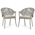 Nuu Garden Patio Conversation Chairs Set of 2 Woven Rope Outdoor Patio Chair with Seat Cushions Powder-coated Aluminum Frame Beige