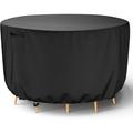 Round Outdoor Table Cover 600D Heavy-Duty Waterproof Patio Furniture Covers Tear-Resistant Round Patio Table and Chairs Cover Outdoor Black Furniture Cover 62 DIa X 28 H