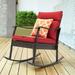 Nuu Garden Outdoor Rocking Chair Aluminum Frame Wicker Rocking Chair with Cushions Aluminum Frame and Hand-woven Rattan Seat Patio Rocking Chair Black and Red