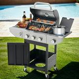 Highsound 3-Burner Propane Gas Grill Porcelain-Enameled Cast Iron Grates 25650 BTU Outdoor Cooking Stainless Steel Portable BBQ Grills Cabinet