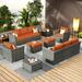 HOOOWOOO Outdoor Patio Furniture Set 12 Pieces Wicker Sectional Conversation Set No Assembly Modular Sofa Set Orange