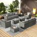 HOOOWOOO Outdoor Patio Furniture Set 12 Pieces Wicker Sectional Conversation Set No Assembly Modular Sofa Chair Set Grey