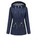 snowsong Womens Jacket Fall Outfits Ladies Solid Hooded Slim Pocket Hooded Striped Raincoat Windbreaker Coat Womens Coats Blue 1 5XL