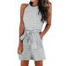 Wozhidaoke Shorts for Women Lounge Sets for Women Women Sleeveless Jumpsuit Striped Jumpsuit Casual Clubwear Wide Leg Pants for Women Gray S