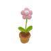 Handmade Crochet Flowers Mini Potted Plants with Green Leaves DIY Cute Crochet Artificial Flower for Kitchen Ornaments Pink Flower