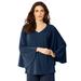 Plus Size Women's Flutter-Sleeve Ultrasmooth® Fabric Top by Roaman's in Navy (Size 30/32)