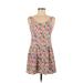 Ya Los Angeles Casual Dress - A-Line Scoop Neck Sleeveless: Ivory Floral Dresses - Women's Size Medium