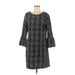 Banana Republic Factory Store Casual Dress - Shift Scoop Neck 3/4 sleeves: Black Plaid Dresses - Women's Size 6