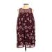 Trixxi Casual Dress - Shift Crew Neck Sleeveless: Burgundy Floral Dresses - Women's Size Small