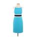 Nine West Casual Dress - Sheath Crew Neck Sleeveless: Blue Color Block Dresses - Women's Size 2