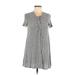 Forever 21 Casual Dress - Shift Tie Neck Short sleeves: Gray Print Dresses - Women's Size Medium