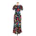 RIXO for Target Casual Dress - Midi Scoop Neck Short sleeves: Black Floral Dresses - Women's Size 0