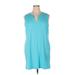 Lands' End Casual Dress - Shift V-Neck Sleeveless: Teal Solid Dresses - Women's Size X-Large
