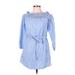 Express Casual Dress - Mini High Neck 3/4 sleeves: Blue Stripes Dresses - Women's Size Medium