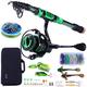 Sougayilang Fishing Rod and Reel Combos - Carbon Fiber Telescopic Fishing Pole - Spinning Reel 12 +1 BB with Carrying Case for Saltwater and Freshwater Fishing Gear Kit (Green 8.78ft-4000)