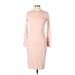 Susana Monaco Casual Dress - Sheath Crew Neck 3/4 sleeves: Pink Print Dresses - Women's Size Large