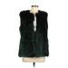 Calvin Klein Faux Fur Vest: Below Hip Green Print Jackets & Outerwear - Women's Size Small