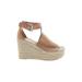 Marc Fisher LTD Wedges: Espadrille Platform Summer Tan Solid Shoes - Women's Size 9 - Peep Toe