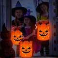 LED Light Halloween Trick or Treat Bucket Pumpkin Candy Bags Collapsible Halloween Basket for