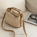 Woven Beige Grass Crossbody Bag Boho-chic Handbag Crochet Straw Shoulder Bag Summer Beach Bag Women