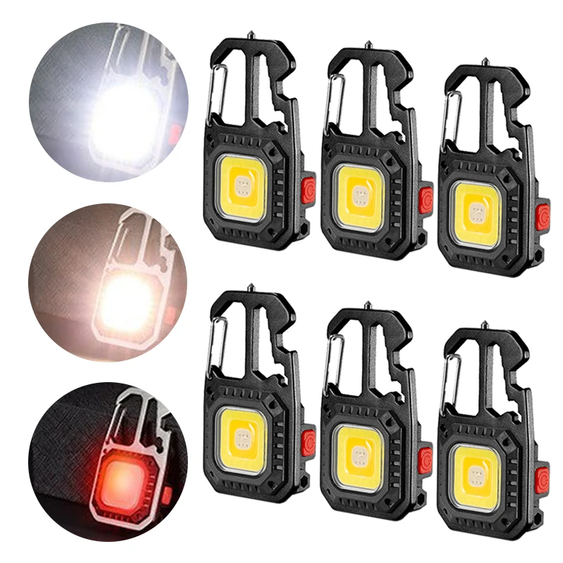 Mini LED Schlüsselanhänger Tragbare Arbeitsleuchte Taschenlampe USB wiederaufladbare Outdoor Camping Lampe mit Fenster Hammer Flaschenöffner