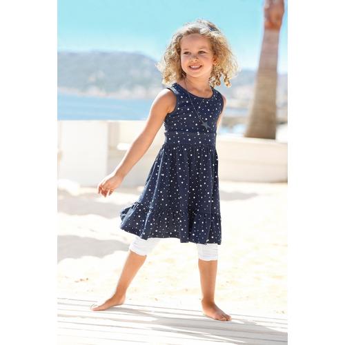„Jerseykleid KIDSWORLD „“STERNE““ Gr. 128/134, N-Gr, blau (marine, bedruckt) Mädchen Kleider Jerseykleider mit Haarband“