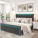 Velvet Upholstered Led Platform Bed Queen Size,Wingback,Tufted Button,Adjustable LED Light