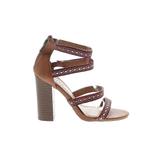 Bamboo Heels: Strappy Chunky Heel Casual Brown Print Shoes - Women's Size 7 - Open Toe