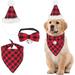 Christmas Dog Bandana Hat Bow tie Set Classic Plaid Pet Scarf Triangle Bibs Kerchief Dog Christmas Costume Accessories Decoration for Small Medium Large Dogs Cats Pets