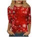 Kddylitq Christmas Off the Shoulder Shirts for Women Elbow Compression Sleeve Tree Snowflake Tops Plus Size Graphic Crew Neck Blouses Elbow Snowman Santa Claus T Shirts Red M