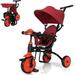 6 in 1 Folding Toddler Bike W/Removable Push Handle Adjustable Canopy Safety Harness Interesting Music Box Headlight Trike for Kids 1.5-5 Year Old Tricycle for Toddlers (Red)