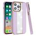 Designed for Apple iPhone 15 /6.1 Fashion Leather Bling Diamonds Rhinestone Sparkle Shiny Hybrid Chrome Camera Edge Shockproof Phone Case Cover [Light Purple]