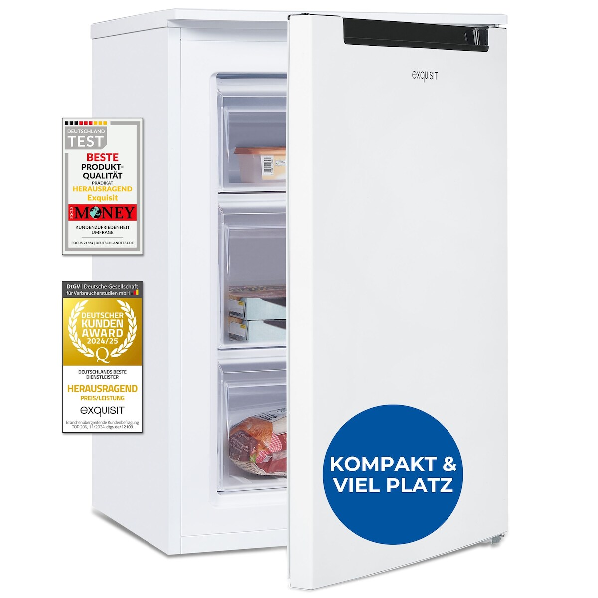 Exquisit Gefrierschrank, 4-Sterne-Gefrieren, 85 Liter, klein, kompakt, Tiefkühlschrank, Wechselbarer Türanschlag, GS581-040C weiss Image