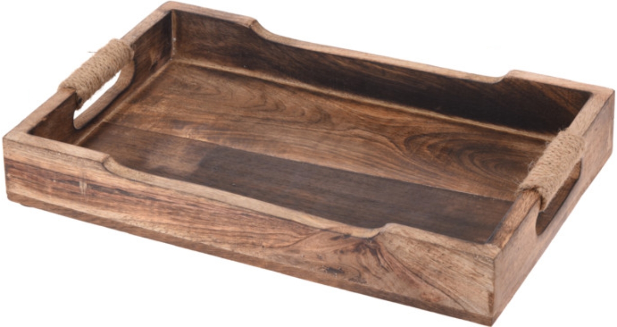 Tablett Holz Frühstück Tablett Serviertablett Vintage Tau Dekotablett Mangoholz 31x20x5cm Image