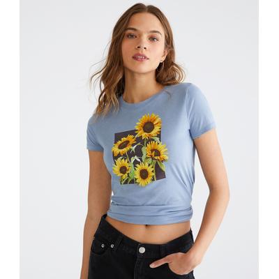Aeropostale Womens' Sunflower Square Graphic Tee - Light Blue - Size M - Cotton