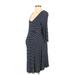 Motherhood Casual Dress - Midi V-Neck 3/4 sleeves: Blue Stripes Dresses - Women's Size Small Maternity