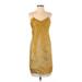 BCBGMAXAZRIA Runway Cocktail Dress - Shift V Neck Sleeveless: Yellow Solid Dresses - Women's Size 4