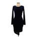 Aqua Casual Dress - Bodycon Scoop Neck Long sleeves: Blue Solid Dresses - Women's Size Large