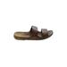 Sandals: Slide Stacked Heel Casual Brown Print Shoes - Women's Size 5 - Open Toe